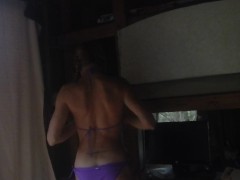 blonde public striptease while housesitting takes top off and shows face