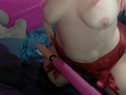 Preview 4 of Pink Haired BBW in lingerie with fuck machine