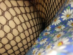Masternating in fish net leggings
