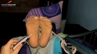 Tickling bondaged feet in nylons (gagged tickle torture)