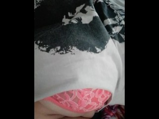 Boobs in Jimmy Hendrixs Shirt and Pink Bra