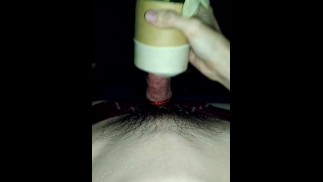 （射精）用自制乳胶手套和海绵 Fleshlight 自慰
