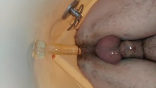 WATCH AS I FUCK MY HAIRY ASS WITH MY NEW CLEAR DILDO!