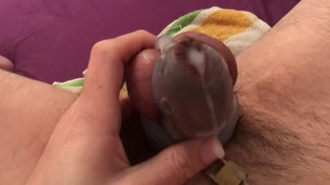 Very frustrated ruined orgasm in chastity cage