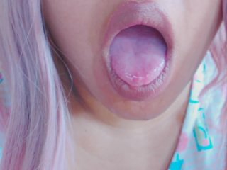 chubby, solo female, mouth tease, tongue fetish