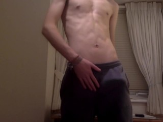 Webcam Teen Shows Bulge and Jerks off in Sweatpants
