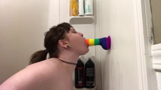 Amature rainbow dildo blowjob