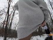 Preview 5 of Sexy winter brunette bunny play outdoor , it's too hot to be cold 4K