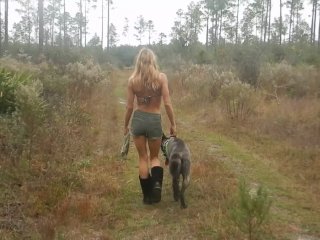 florida country blonde gal nice legs booty shorts hiking near river