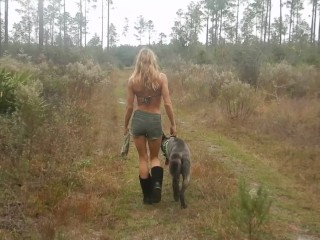Florida Country Blonde Gal Nice Legs Booty Shorts Hiking near River