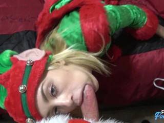 Screen Capture of Video Titled: 18 yo Blonde Elf w/Braces gets fucked by santa