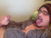 Guy Sticks His Long Tongue Out Before Cumming On His Face & Glasses!