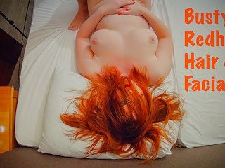 cum torture, long red hair, red head, big tits