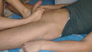 Genuine Footjob With Her Feet Covered In Cumshot