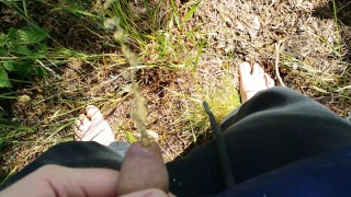 Small dick dude pissing outdoors