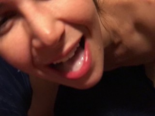 Homemade Wife Laying on Bed and Sucking Cock and Swallowing POV with CIM