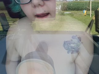 Slut practises their blowjob skills while you look on from outside