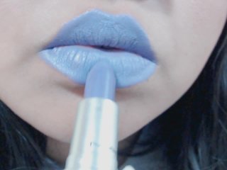 purple lipstick, lipstick application, asian, solo female