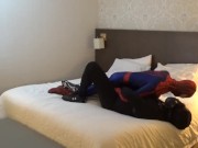 Preview 4 of mindless moaning black sex drone playing with his spiderman dummy