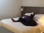 Preview 6 of mindless moaning black sex drone playing with his spiderman dummy