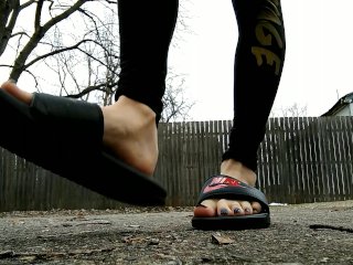 barefoot, lit feet, sandals, outdoors