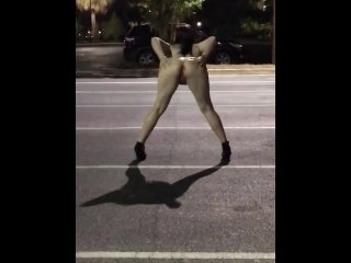 Slut wife completely nude flashing in a parking lot