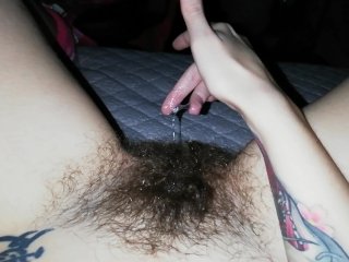 fingering, extreme hairy, close up wet pussy, huge clit