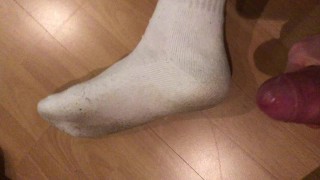 Cumming on white Puma sock