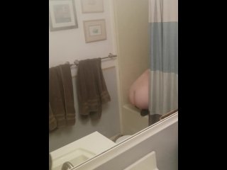 shower fuck, big ass riding dildo, shower masturbation, toys