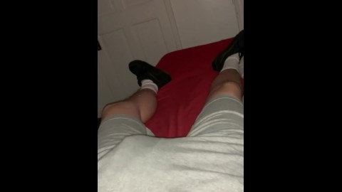 Straight lad shows off trainers and cock