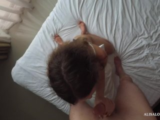 Girl with Perfect Ass Sucks Dick to Guy and_Gets Double Cumshotin Mouth - Female POV