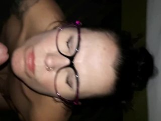 orgasm, nerdy girl glasses, milf, cum on face