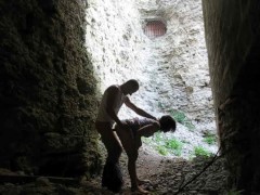 brunette sucks cock and Fucks in the ruins of an old fortress
