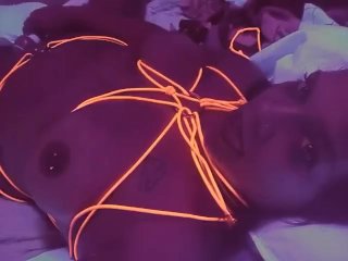 black light, tied up, solo female, cumming