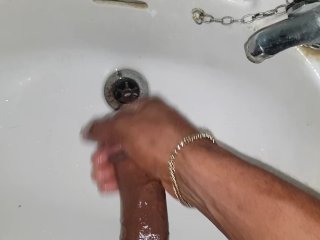 sink, big dick, cummimg in the sink, cumshot