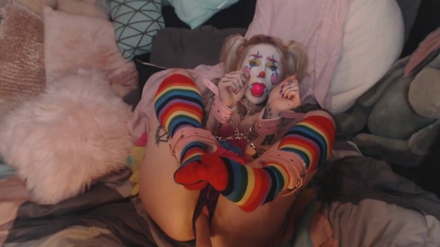 Watch Bondage Video:Sad pouty clown held gagged and fucked