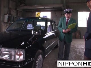 Sexy Japanese driver gives her boss a blowjob