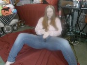 Preview 2 of Redhead Masturbating Through Her Jeans with a Lovense Domi ( Hitachi )