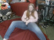 Preview 5 of Redhead Masturbating Through Her Jeans with a Lovense Domi ( Hitachi )