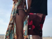 Preview 6 of Real Amateur Public Standing Sex Risky on the Beach !!! People walking near
