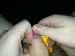 putting on my new 100% secure chastity cage with a prince albert piercing