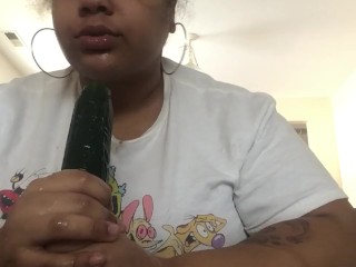 Mixed BBW sucks_and GAGS on thebig fake dick!