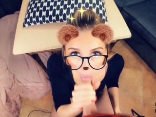 Babe Fucks_On The Table, Makes a_Blowjob and Swallows Cum - Snapchat Porn