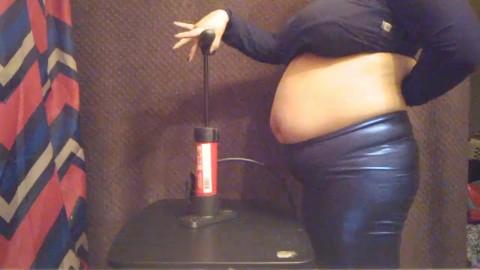 Massive Bike Pump Belly Inflation in Shiny Leggings