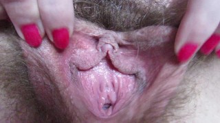 Extreme Close-Up Of My Large Clit And Hairy Pussy