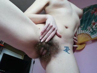 ass spread, big clit, hairy teen, solo female
