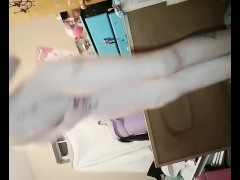 Sexy smoker pale smoking a cigarette nude playing with tight pussy ass tits