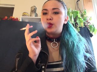 red lipstick, smoking fetish, amateur, cigarette torture
