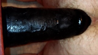 Watch me fuck my hairy ass doggie style with the 3 inch thick monster dildo