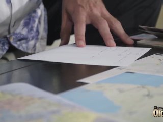 Beautiful girl hardcore fucked by old man and cums in her throat